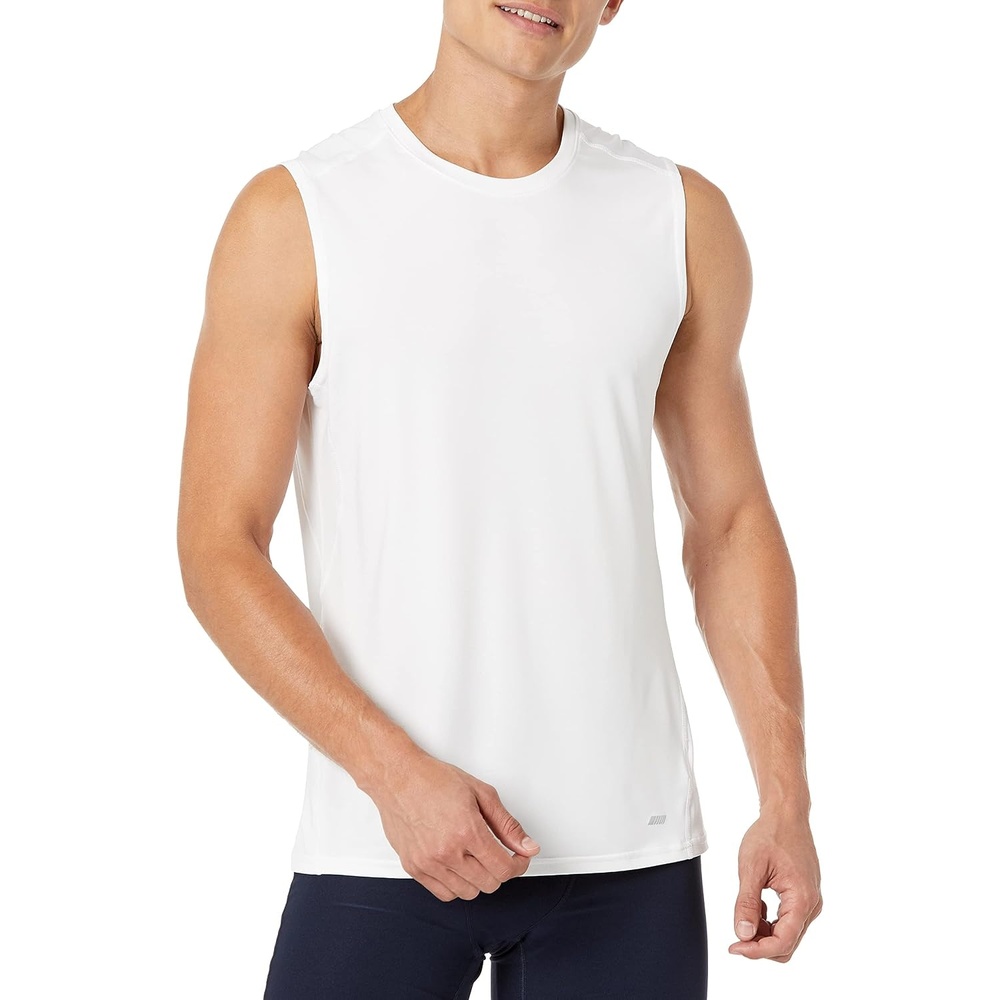 image:imageAmazon Essentials Mens Active Quick Dry MoistureWicking Tech Stretch Lightweight Sleeveless Muscle ShirtBright White