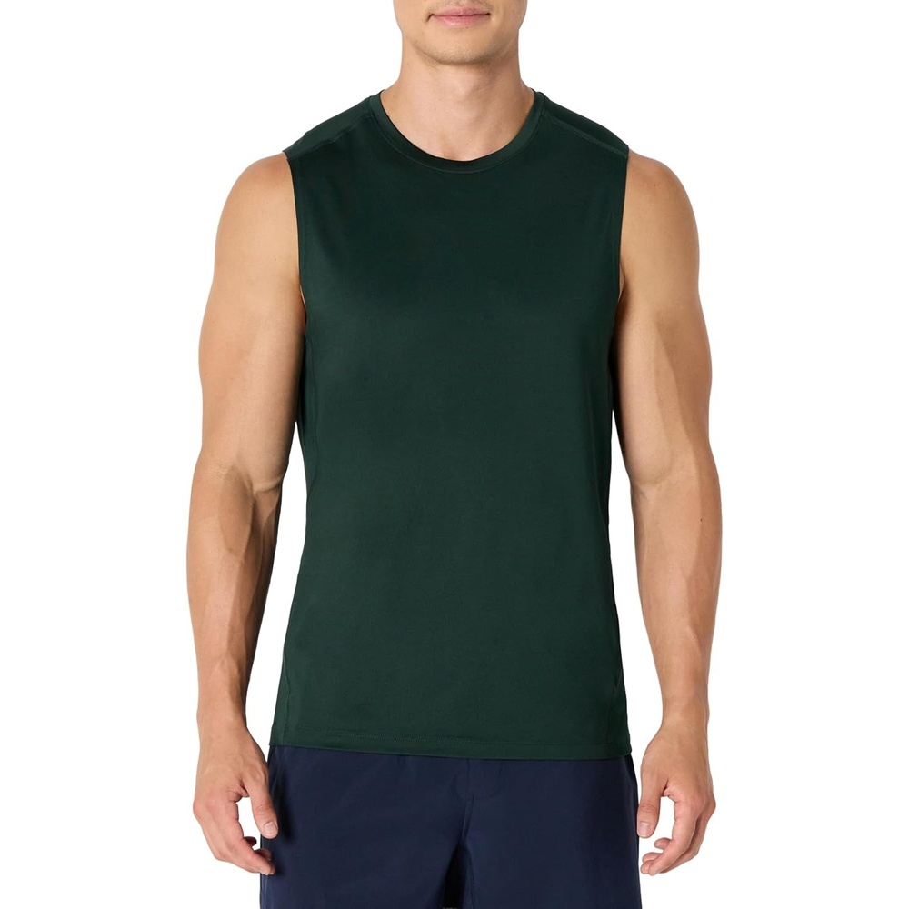 image:imageAmazon Essentials Mens Active Quick Dry MoistureWicking Tech Stretch Lightweight Sleeveless Muscle ShirtDark Green