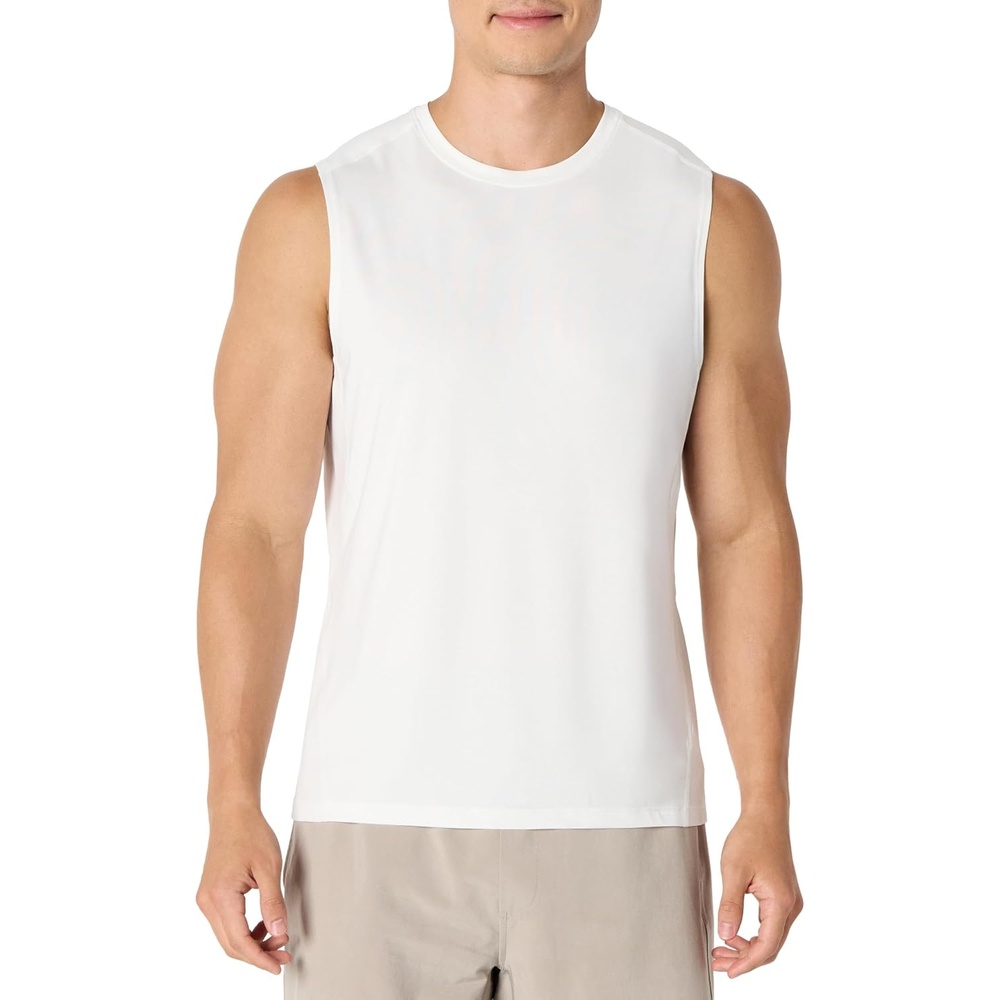 image:imageAmazon Essentials Mens Active Quick Dry MoistureWicking Tech Stretch Lightweight Sleeveless Muscle ShirtWhite