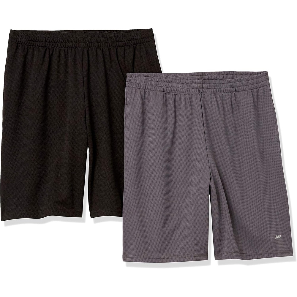 image:imageAmazon Essentials Mens Athletic Basketball Gym Shorts Breathable Moisture Wicking LooseFit Performance Tech Pack of 2BlackDark Grey