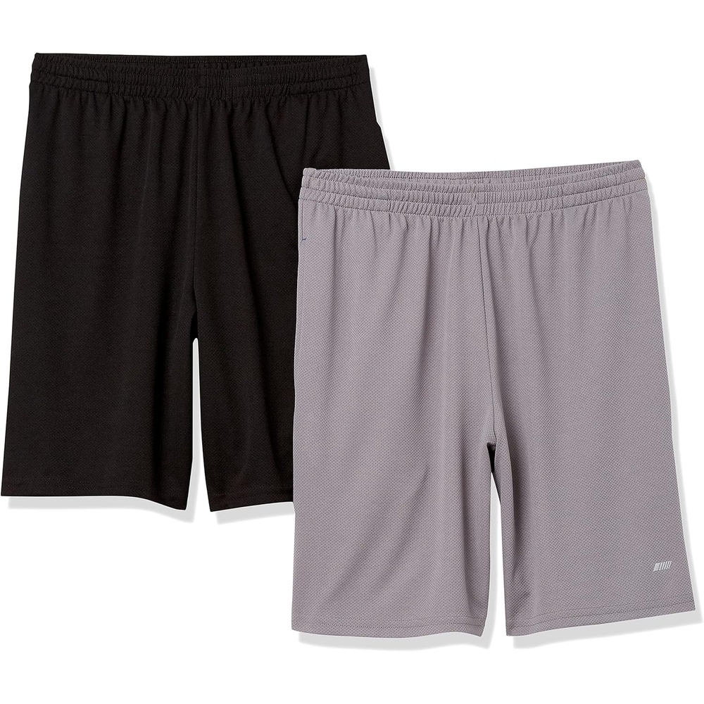 image:imageAmazon Essentials Mens Athletic Basketball Gym Shorts Breathable Moisture Wicking LooseFit Performance Tech Pack of 2BlackGrey