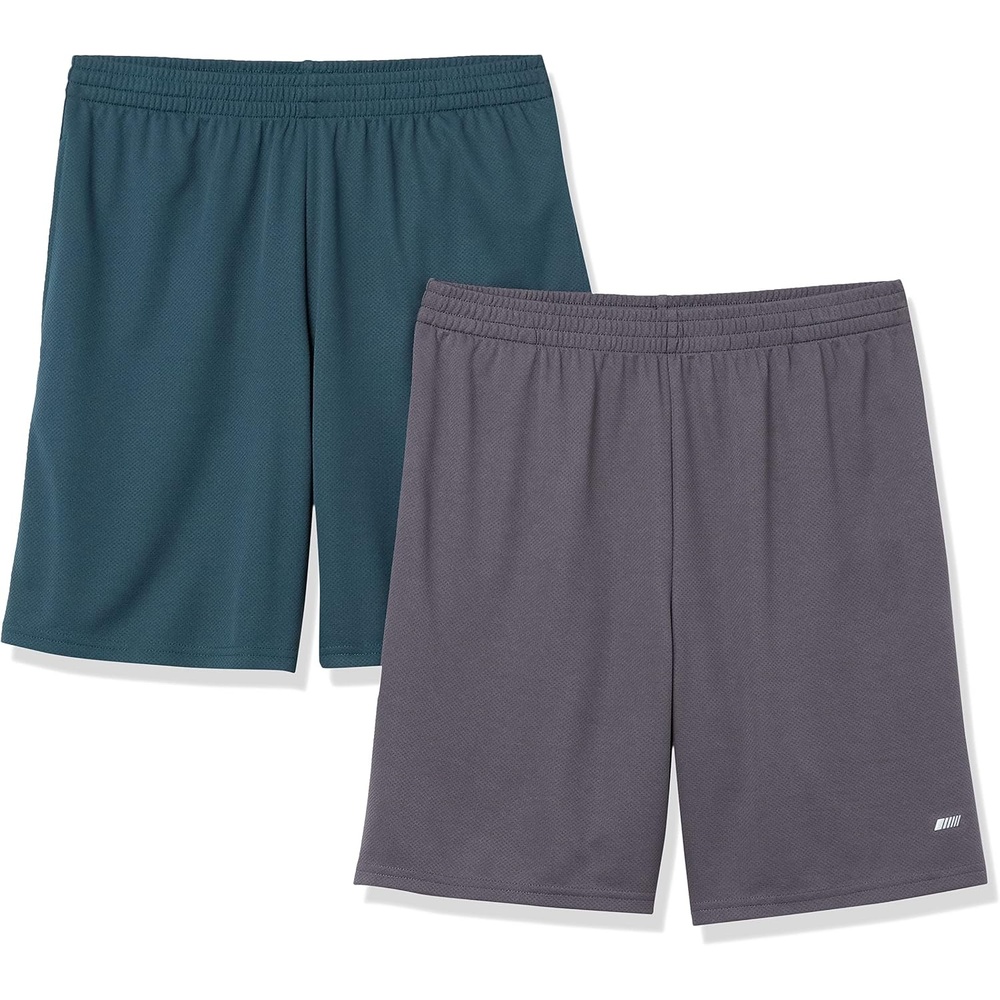 image:imageAmazon Essentials Mens Athletic Basketball Gym Shorts Breathable Moisture Wicking LooseFit Performance Tech Pack of 2CharcoalDark Green