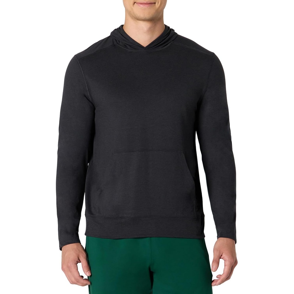 image:imageAmazon Essentials Mens Athletic Soft Performance Lightweight Gym Workout Hoodie Sweatshirt with Kangaroo PocketSpace Dye Black