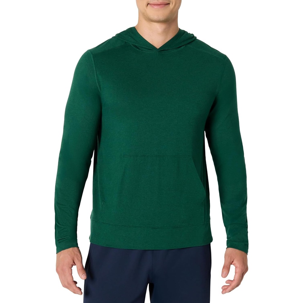 image:imageAmazon Essentials Mens Athletic Soft Performance Lightweight Gym Workout Hoodie Sweatshirt with Kangaroo PocketSpace Dye Green