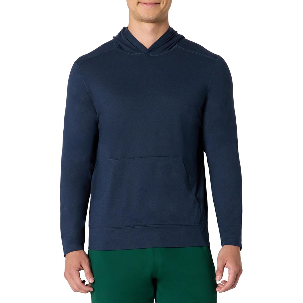 image:imageAmazon Essentials Mens Athletic Soft Performance Lightweight Gym Workout Hoodie Sweatshirt with Kangaroo PocketSpace Dye Navy