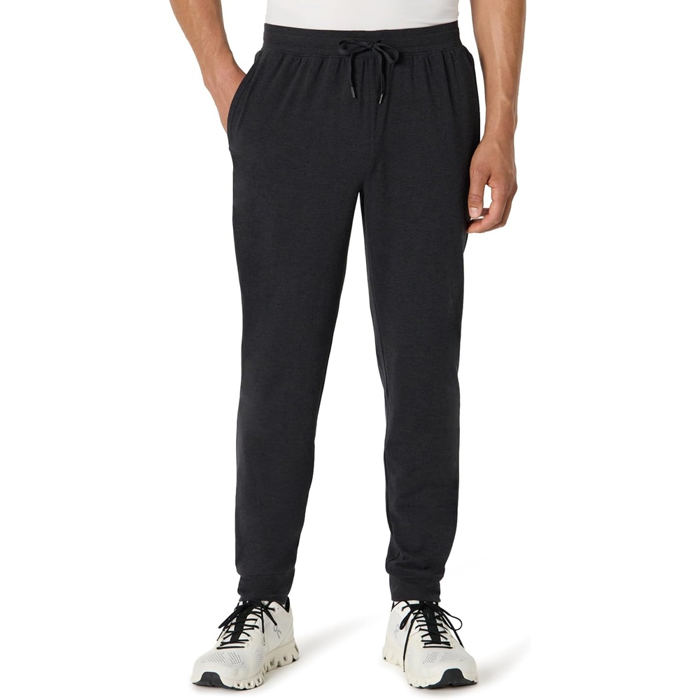 image:imageAmazon Essentials Mens Athletic Soft Performance Lightweight Gym Workout Tapered Track Jogger SweatpantsSpace Dye Black