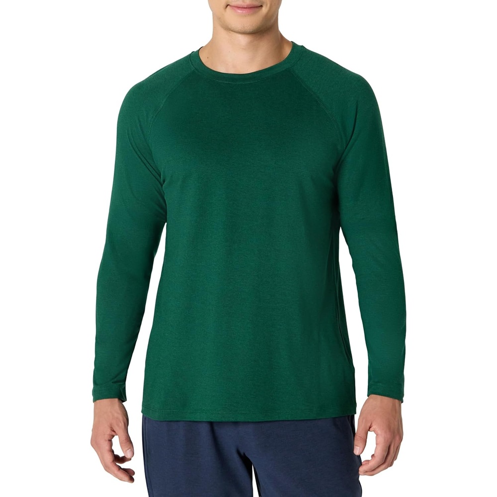 image:imageAmazon Essentials Mens Athletic Soft Performance Lightweight Long Sleeve Gym Workout Shirt Moisture Wicking 4Way StretchSpace Dye Green
