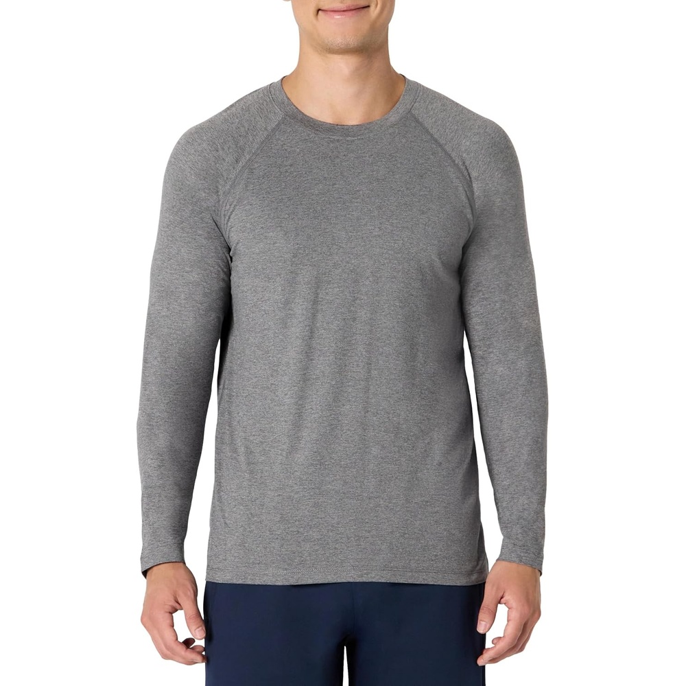image:imageAmazon Essentials Mens Athletic Soft Performance Lightweight Long Sleeve Gym Workout Shirt Moisture Wicking 4Way StretchSpace Dye Grey