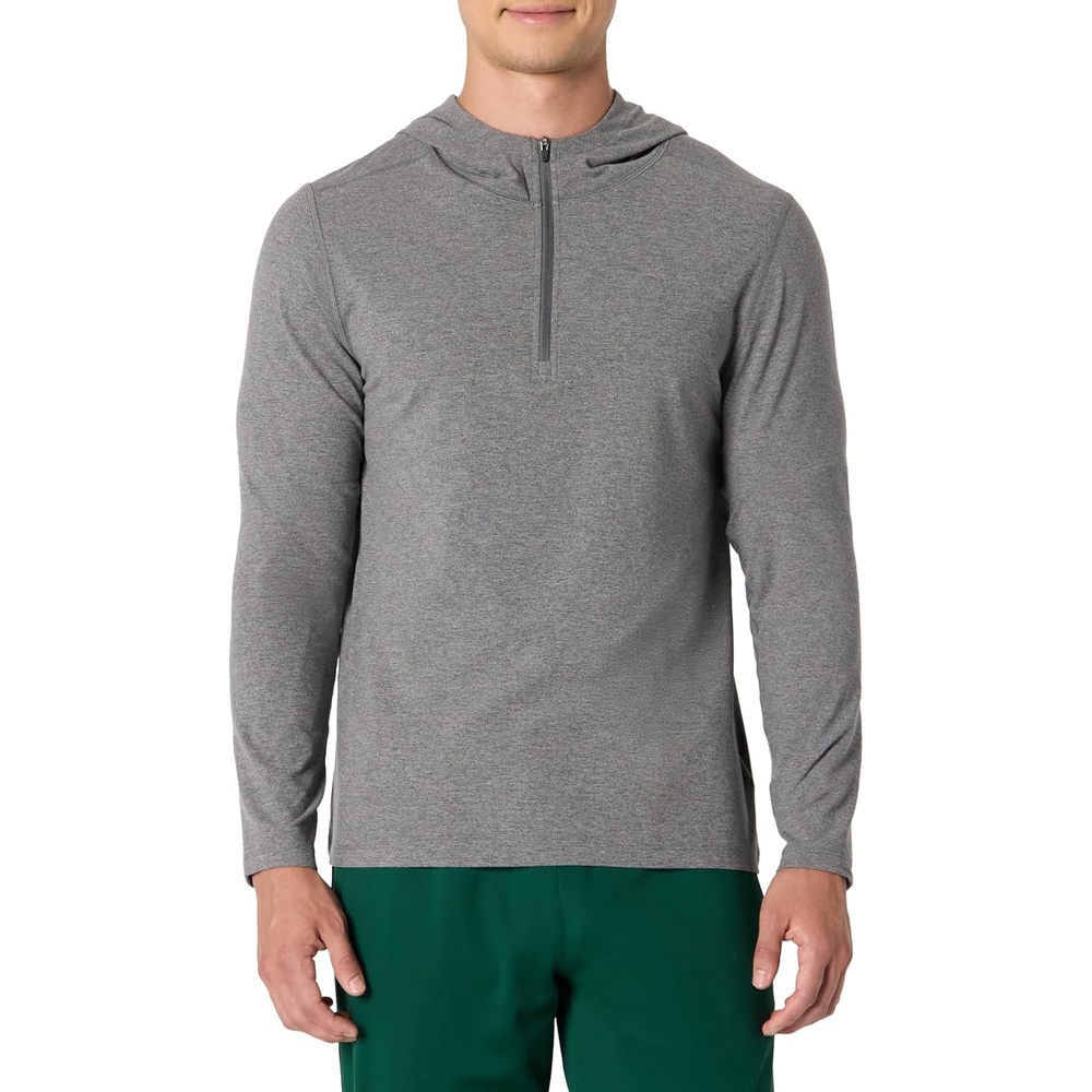 image:imageAmazon Essentials Mens Athletic Soft Performance Lightweight QuarterZip Running Long Sleeve Workout TopSpace Dye Grey