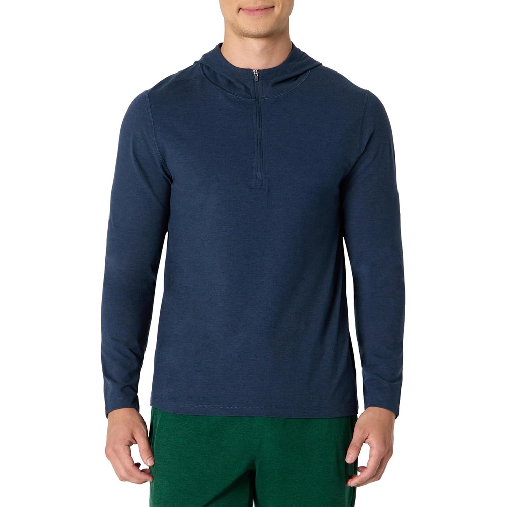 image:imageAmazon Essentials Mens Athletic Soft Performance Lightweight QuarterZip Running Long Sleeve Workout TopSpace Dye Navy