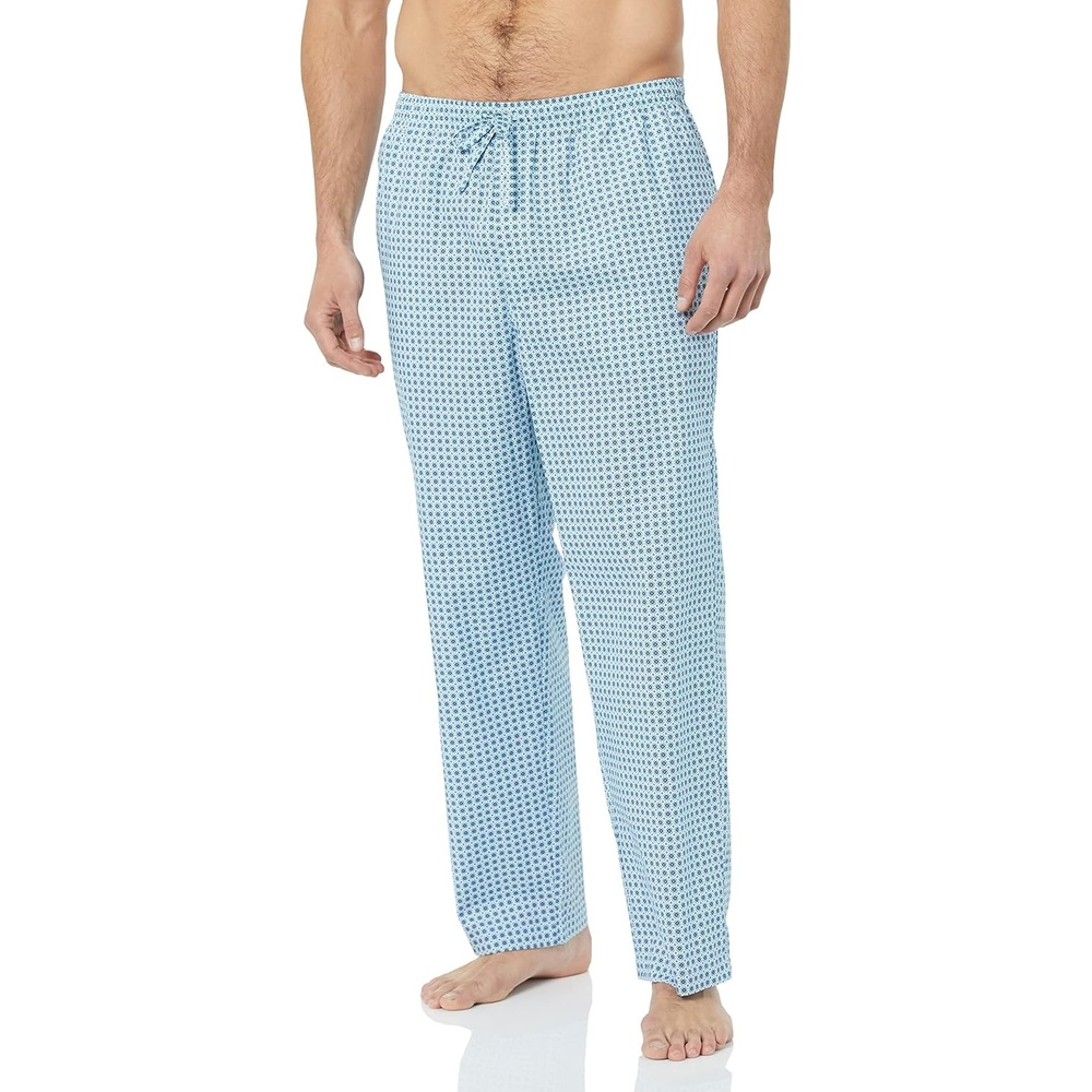 image:imageAmazon Essentials Mens Cotton Poplin StraightFit Pajama Pants with Pockets Elastic Waist DrawstringBlue Geo Print
