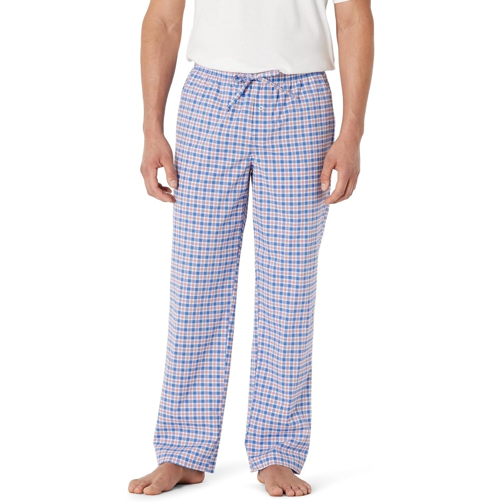 image:imageAmazon Essentials Mens Cotton Poplin StraightFit Pajama Pants with Pockets Elastic Waist DrawstringCornflower Blue Check