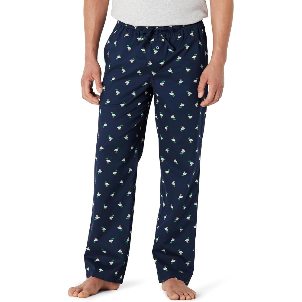 image:imageAmazon Essentials Mens Cotton Poplin StraightFit Pajama Pants with Pockets Elastic Waist DrawstringNavy Ducks
