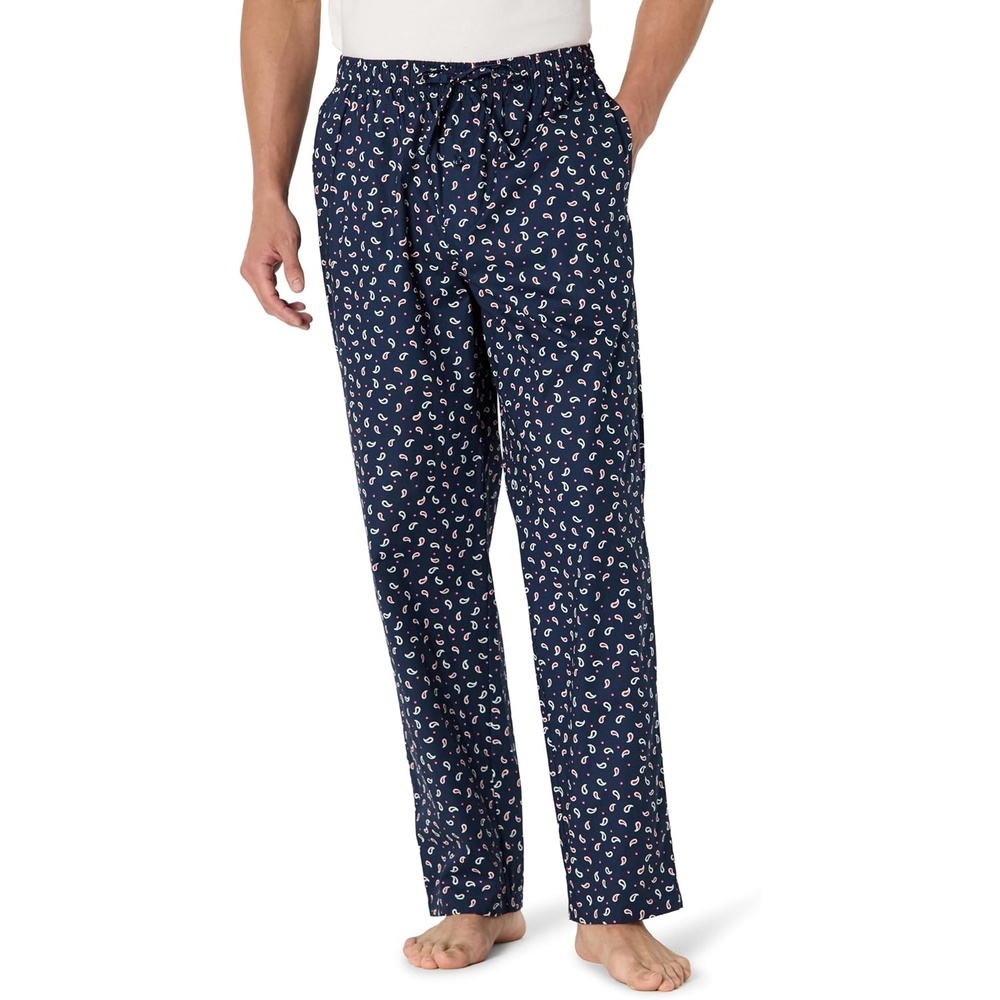 image:imageAmazon Essentials Mens Cotton Poplin StraightFit Pajama Pants with Pockets Elastic Waist DrawstringNavy Paisley
