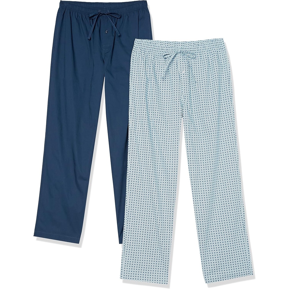 image:imageAmazon Essentials Mens Cotton Stretch Poplin FullLength Pajama BottomsBlue Geo PrintIndigo