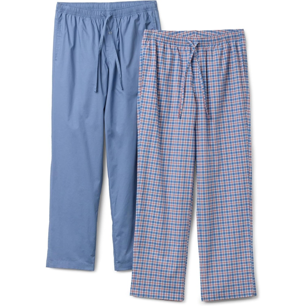image:imageAmazon Essentials Mens Cotton Stretch Poplin FullLength Pajama BottomsCheckCornflower Blue