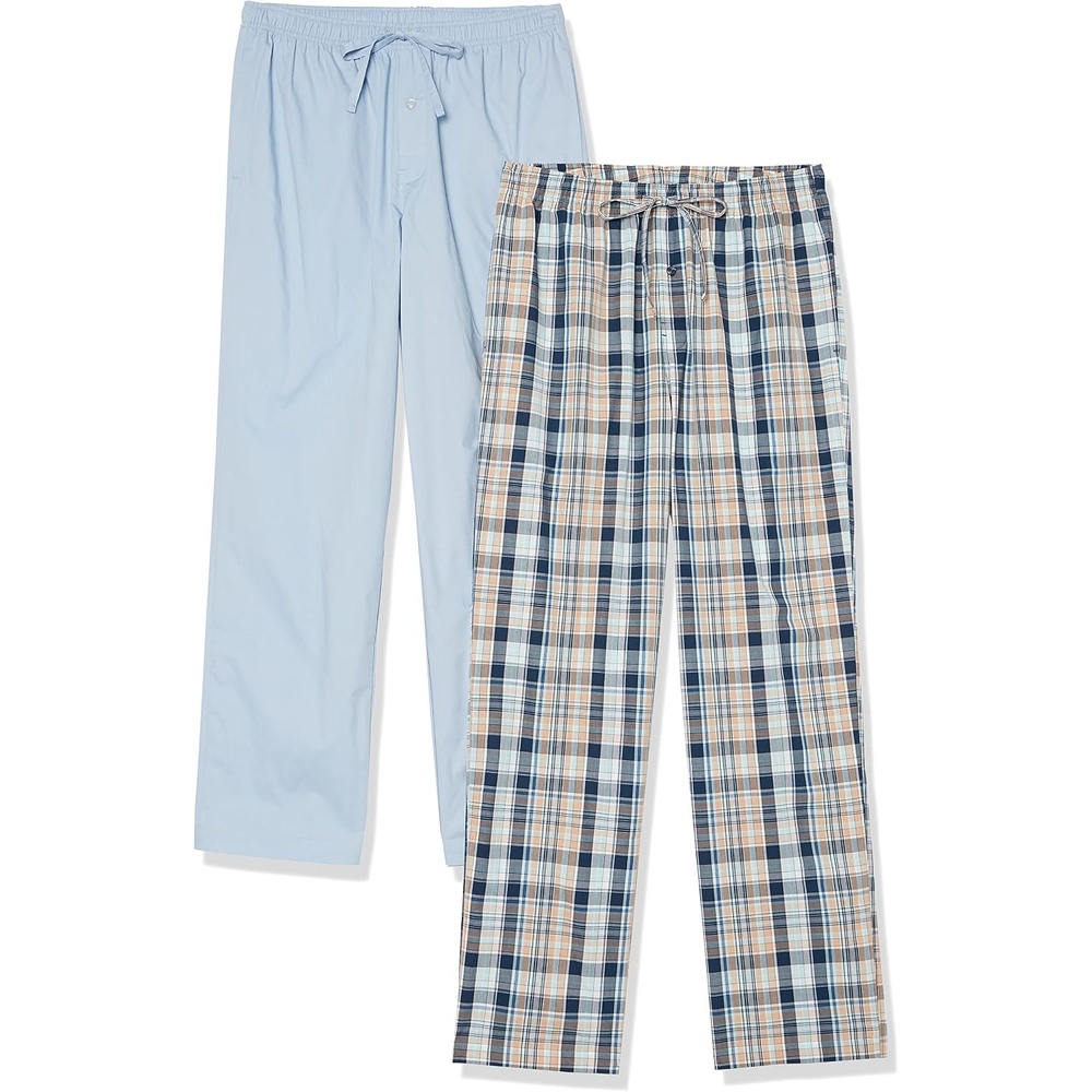 image:imageAmazon Essentials Mens Cotton Stretch Poplin FullLength Pajama BottomsDusty BlueNavy Plaid