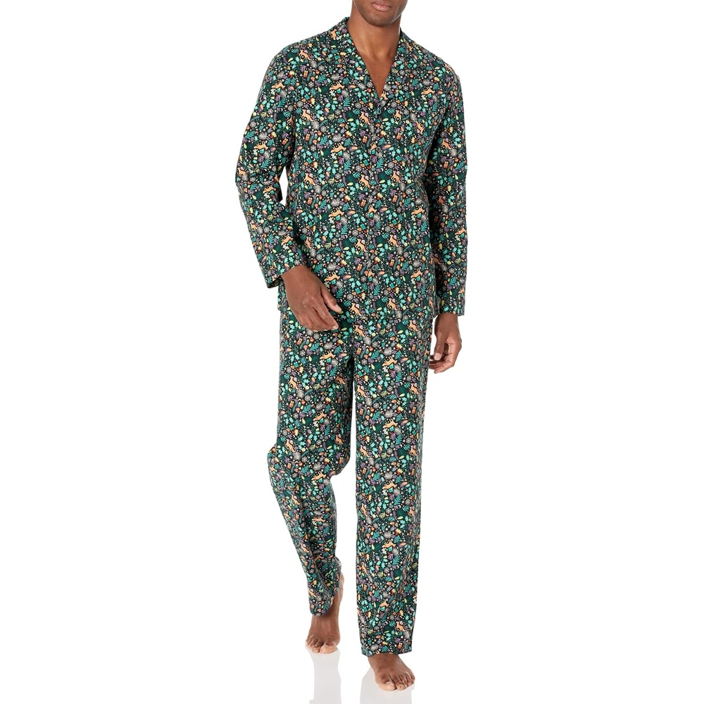 image:imageAmazon Essentials Mens Flannel Pajama SetBlack Folkloric