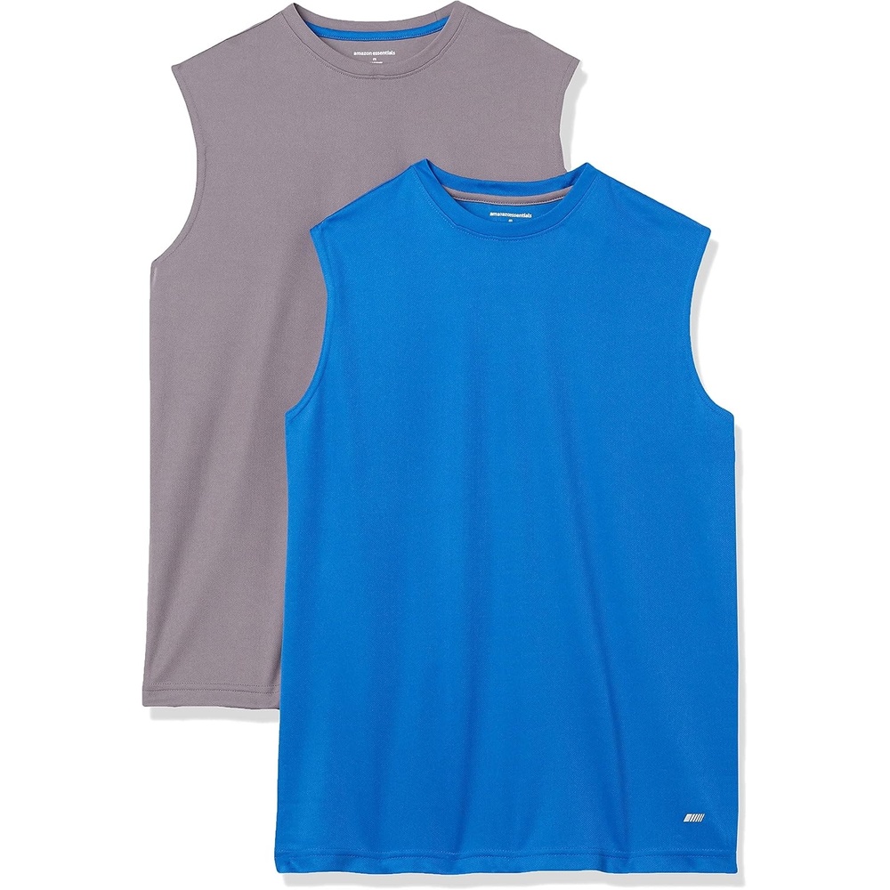 image:imageAmazon Essentials Mens Gym Tank Tops MoistureWicking Dry Fit Breathable Muscle ShirtsMedium GreyRoyal Blue