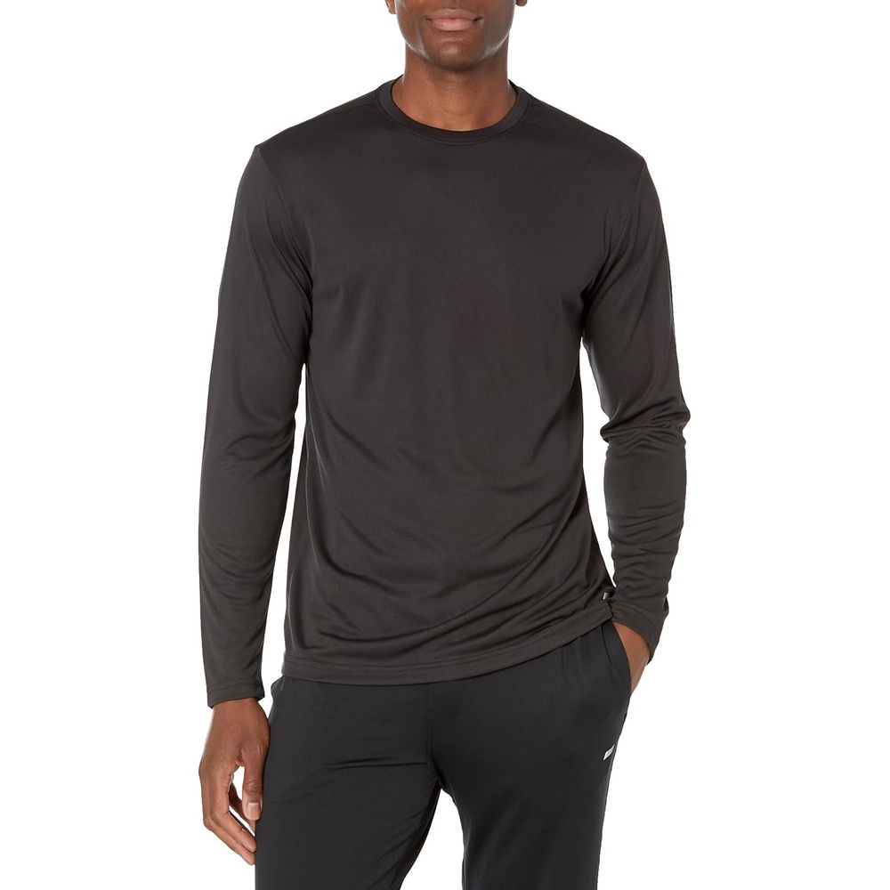 image:imageAmazon Essentials Mens Long Sleeve Moisture Wicking Performance Tech Workout Crew Neck TShirtBlack