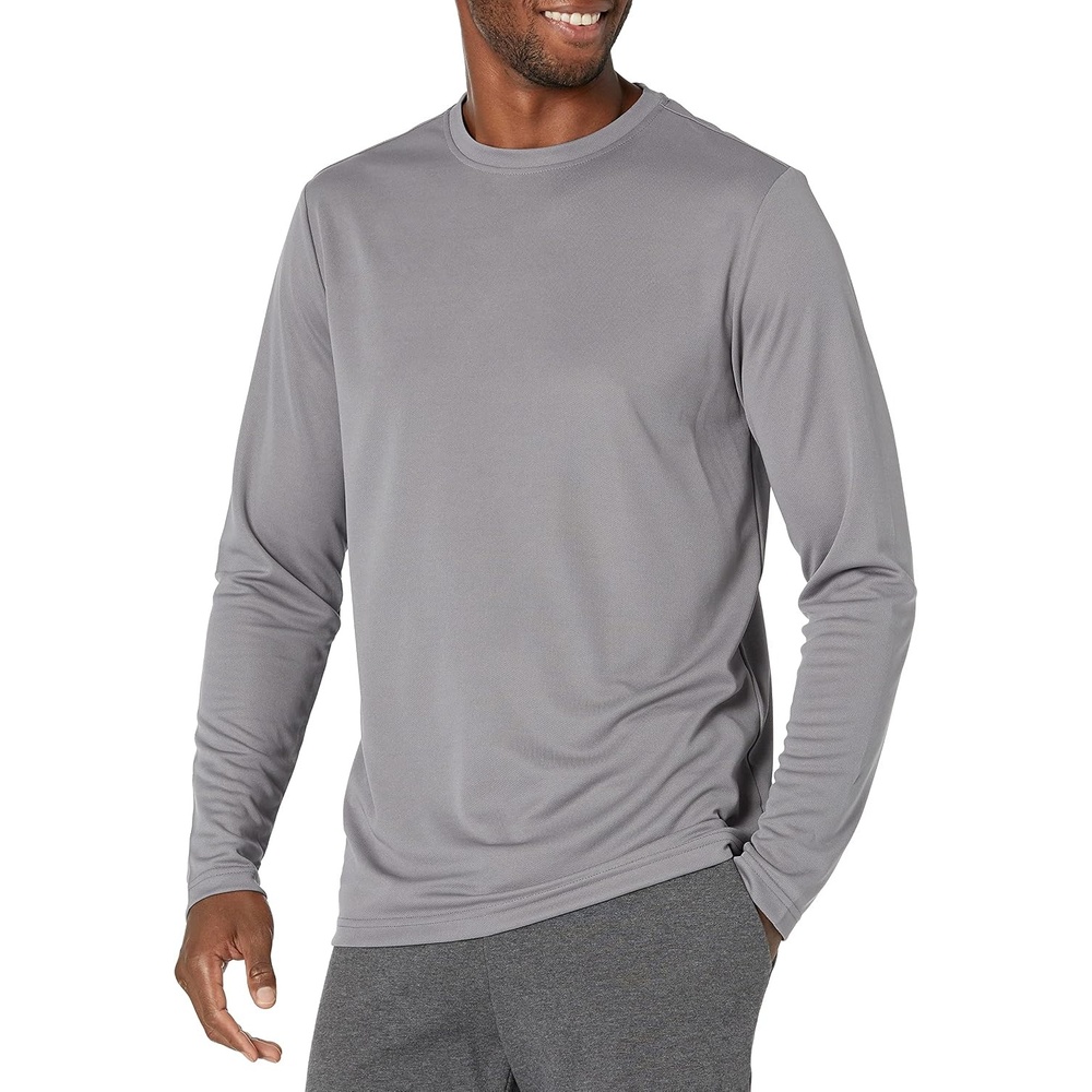 image:imageAmazon Essentials Mens Long Sleeve Moisture Wicking Performance Tech Workout Crew Neck TShirtMedium Grey
