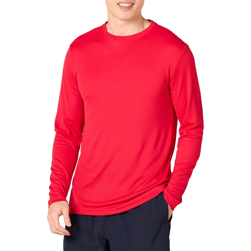 image:imageAmazon Essentials Mens Long Sleeve Moisture Wicking Performance Tech Workout Crew Neck TShirtRed