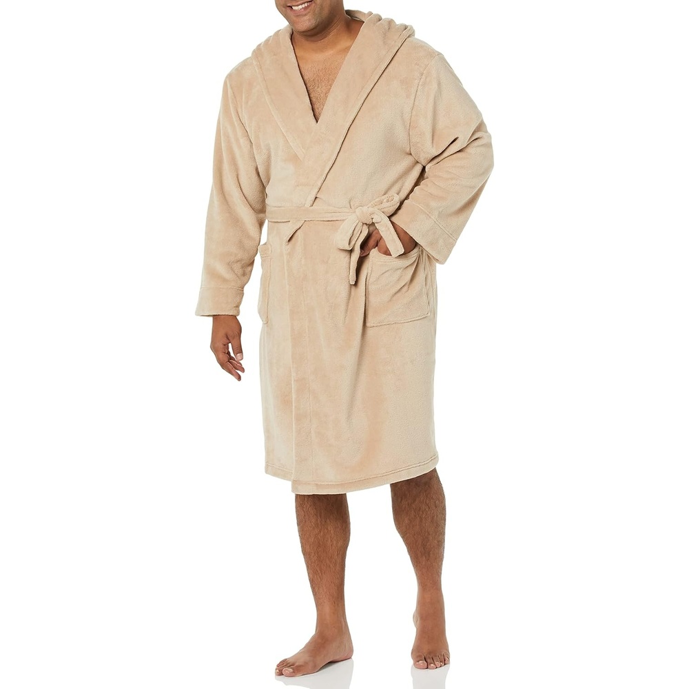 image:imageAmazon Essentials Mens MidLength Plush BathrobeTaupe