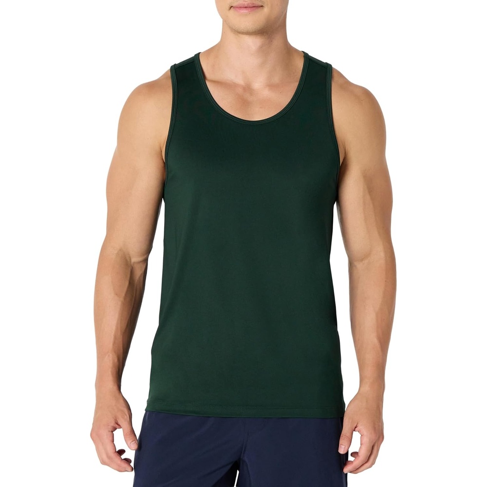 image:imageAmazon Essentials Mens Quick Dry Tech Stretch Active Sleeveless Gym Tank Top Workout ShirtDark Green