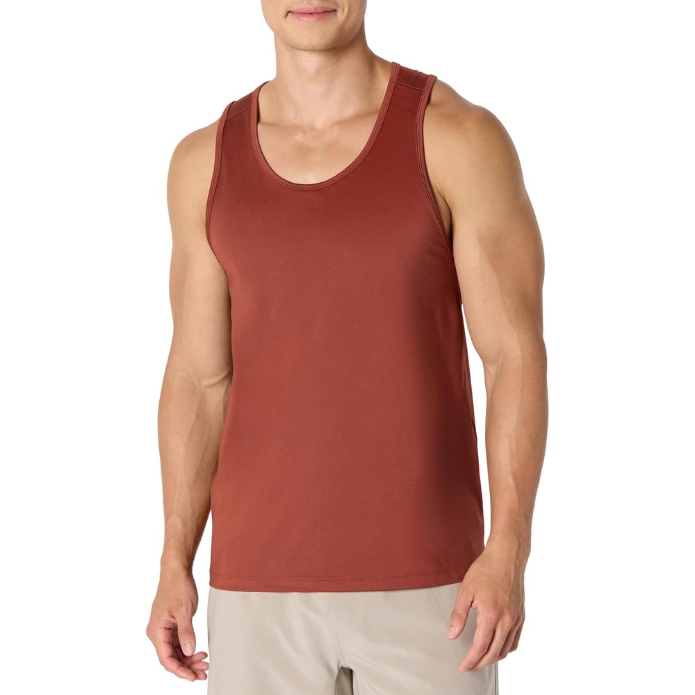 image:imageAmazon Essentials Mens Quick Dry Tech Stretch Active Sleeveless Gym Tank Top Workout ShirtRich Chestnut Brown