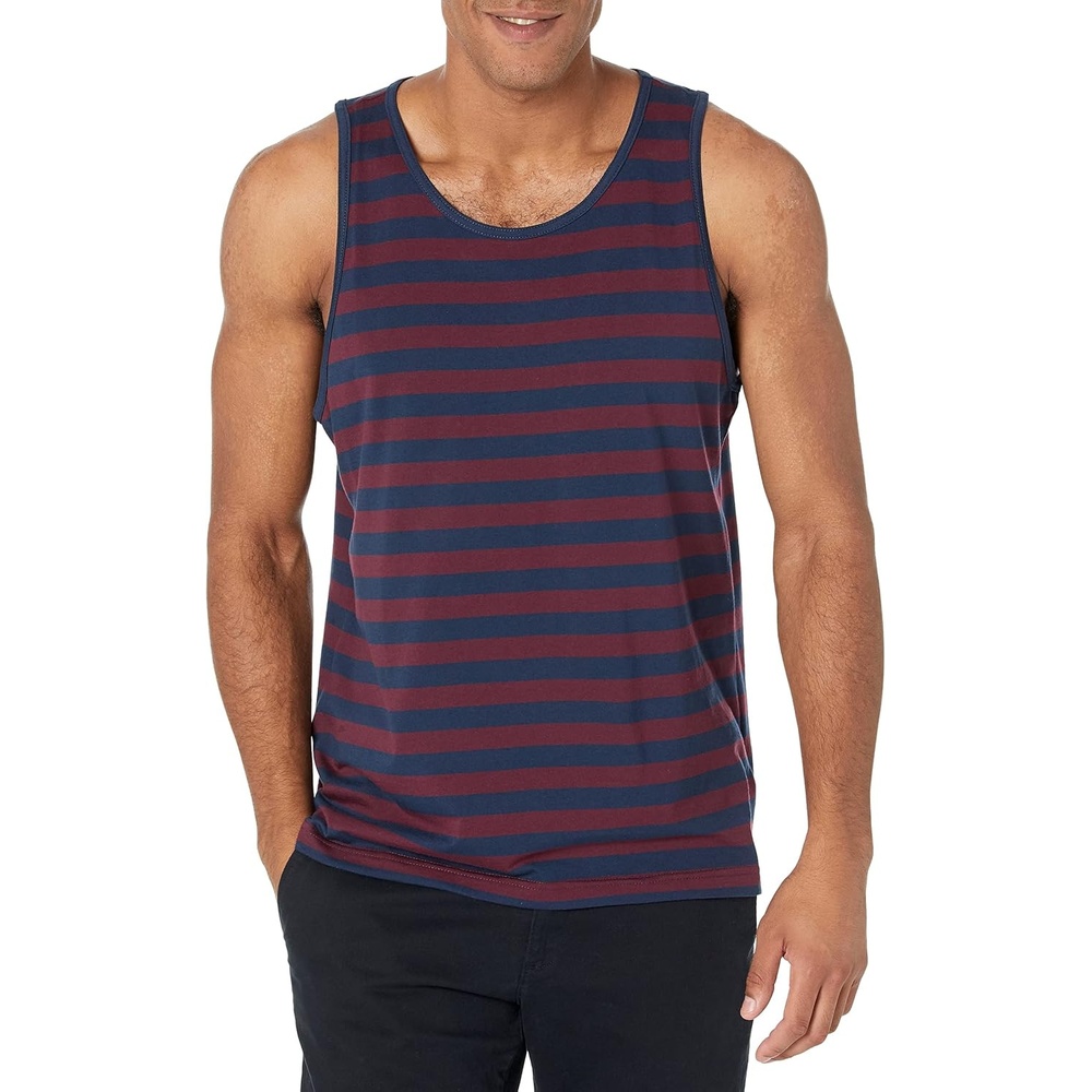 image:imageAmazon Essentials Mens RegularFit Sleeveless Tank TopsBurgundy Navy Stripe