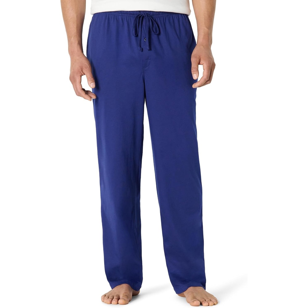 image:imageAmazon Essentials Mens RelaxedFit Lightweight Cotton Knit Lounge Pajama PantsBlue