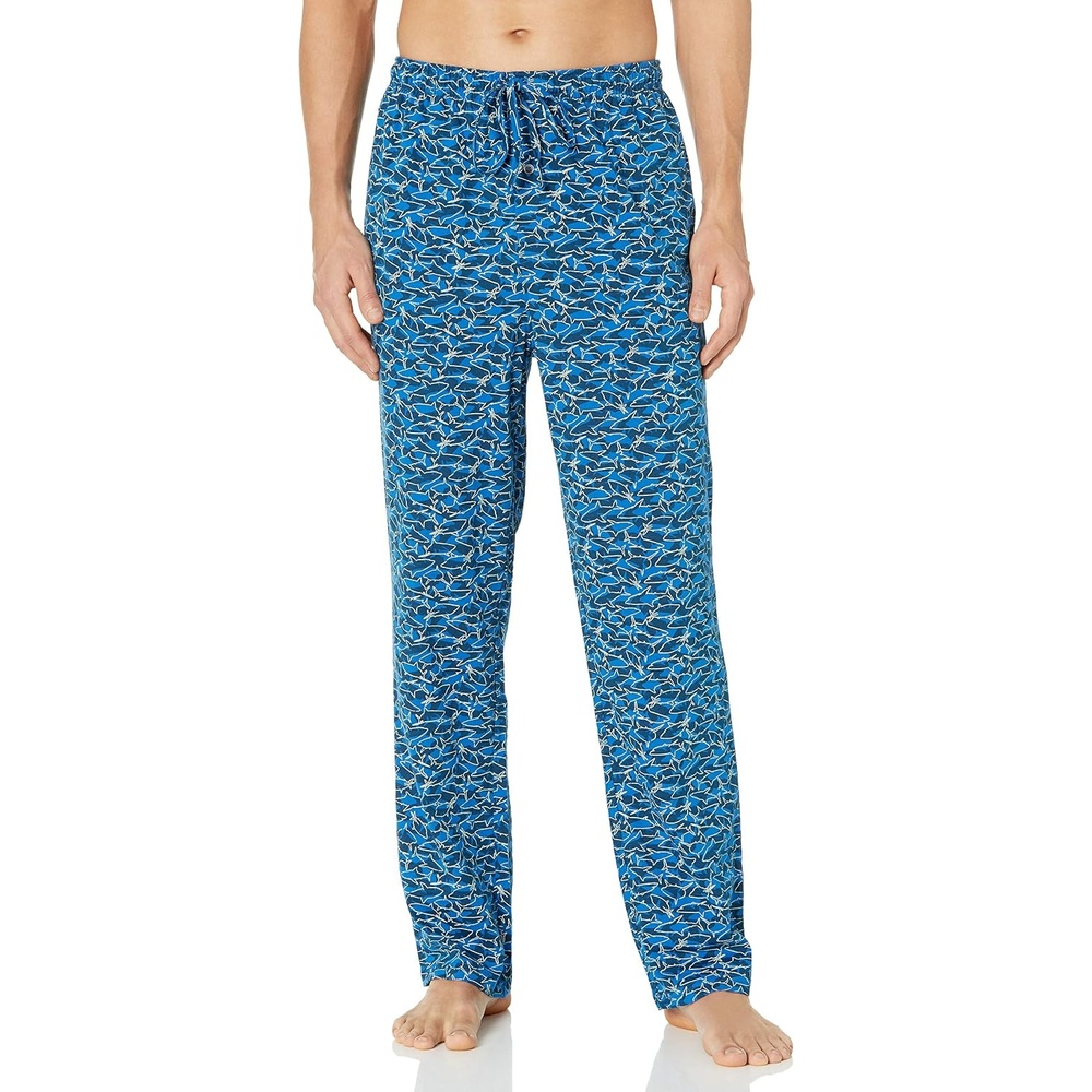image:imageAmazon Essentials Mens RelaxedFit Lightweight Cotton Knit Lounge Pajama PantsBlue White Shark