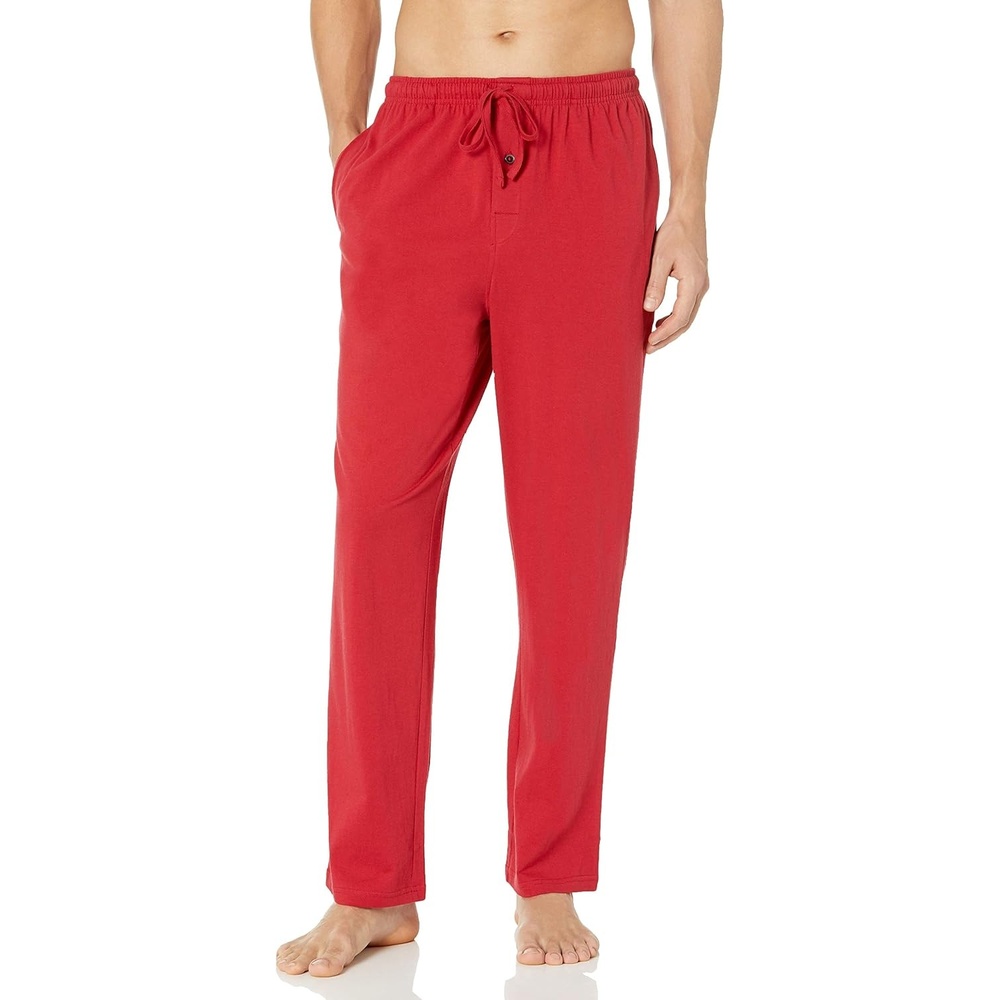 image:imageAmazon Essentials Mens RelaxedFit Lightweight Cotton Knit Lounge Pajama PantsRed