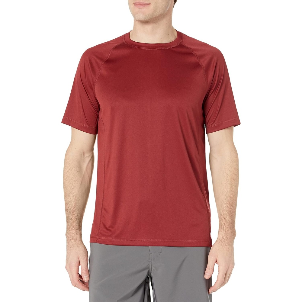 image:imageAmazon Essentials Mens SlimFit ShortSleeve QuickDry UPF 50 Swim Tee Breathable Stretchable Fabric Raglan SeamsBrick Red