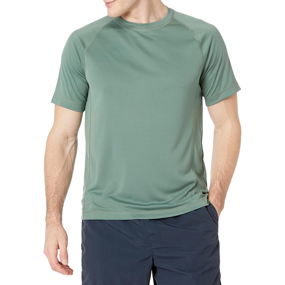 image:imageAmazon Essentials Mens SlimFit ShortSleeve QuickDry UPF 50 Swim Tee Breathable Stretchable Fabric Raglan SeamsGreen