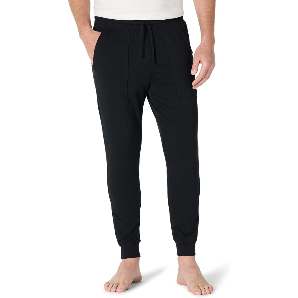 image:imageAmazon Essentials Mens Soft Lightweight Knit Cotton Blend Jogger Pajama PantsBlack