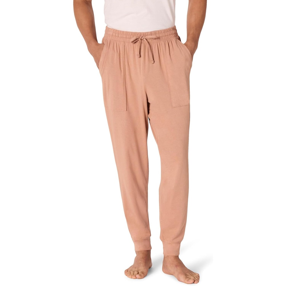 image:imageAmazon Essentials Mens Soft Lightweight Knit Cotton Blend Jogger Pajama PantsLight Brown