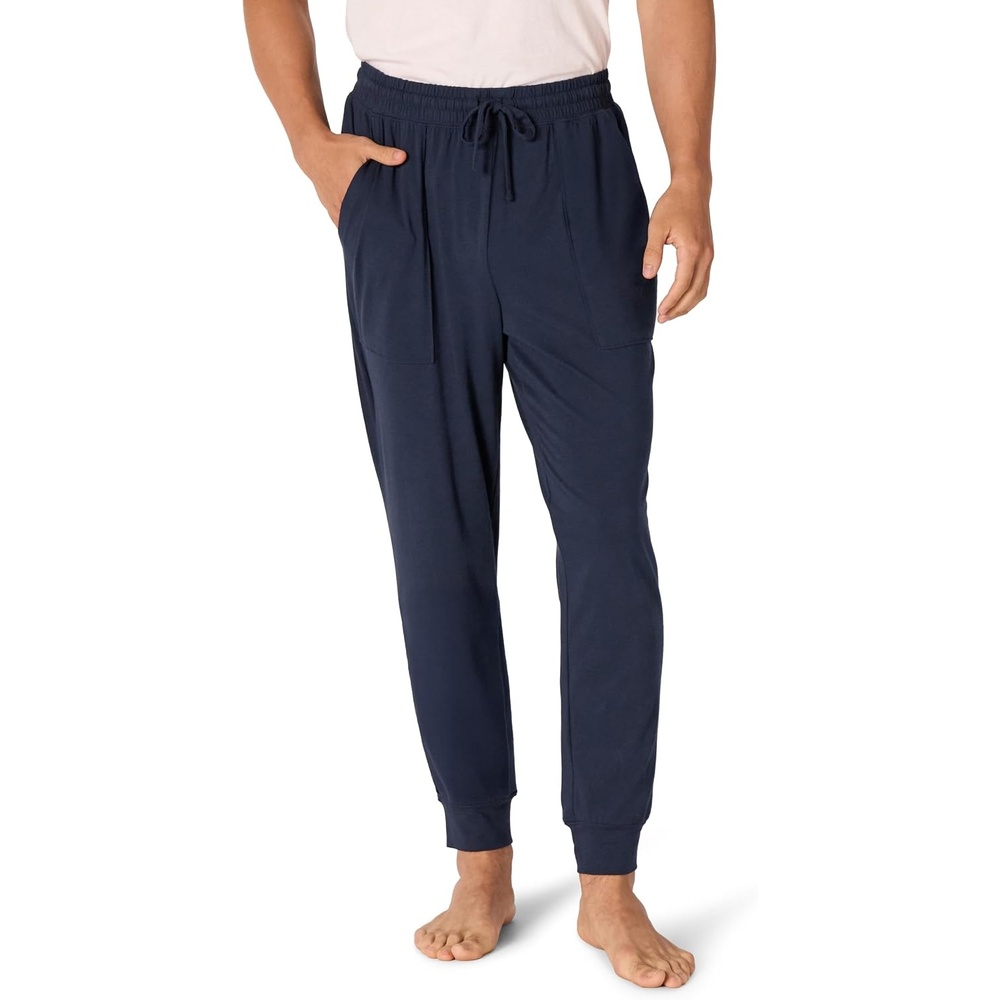 image:imageAmazon Essentials Mens Soft Lightweight Knit Cotton Blend Jogger Pajama PantsNavy