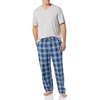 Amazon Essentials Men’s Cotton Stretch Poplin Pant with Cotton Jersey T-Shirt Pajama Set(Grey Heather/Navy Plaid)