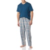 Amazon Essentials Men’s Cotton Stretch Poplin Pant with Cotton Jersey T-Shirt Pajama Set(Indigo/Navy Plaid)