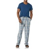 Amazon Essentials Men’s Cotton Stretch Poplin Pant with Cotton Jersey T-Shirt Pajama Set(Indigo/Navy Plaid)
