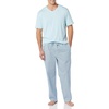 Amazon Essentials Men’s Cotton Stretch Poplin Pant with Cotton Jersey T-Shirt Pajama Set(Light Blue Geo Print)