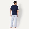 Amazon Essentials Men’s Cotton Stretch Poplin Pant with Cotton Jersey T-Shirt Pajama Set(Navy/Thin Stripe)
