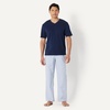 Amazon Essentials Men’s Cotton Stretch Poplin Pant with Cotton Jersey T-Shirt Pajama Set(Navy/Thin Stripe)