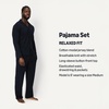 Amazon Essentials Men’s Cotton-Modal Pajama Set, Long Sleeve Button-Down Top with Pants(Black)