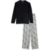 Amazon Essentials Men’s Flannel Pant and Long-Sleeve T-Shirt Pajama Set(Black/Penguin)