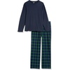 Amazon Essentials Men’s Flannel Pant and Long-Sleeve T-Shirt Pajama Set(Navy/Tartan)