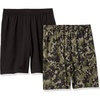 Amazon Essentials Men’s Athletic Basketball Gym Shorts, Breathable Moisture Wicking, Loose-Fit Performance Tech, Pack of 2(Black/Green Geo Camo)