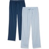 Amazon Essentials Men’s Cotton Stretch Poplin Full-Length Pajama Bottoms(Ice Blue Flamingo/Indigo)