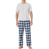 Amazon Essentials Men’s Cotton Stretch Poplin Pant with Cotton Jersey T-Shirt Pajama Set(Country Plaid/Light Grey Heather)